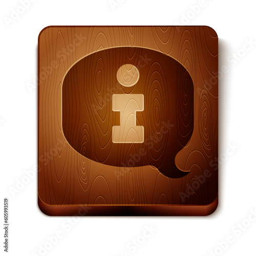 Brown Information icon isolated on white background. Wooden square button. Vector