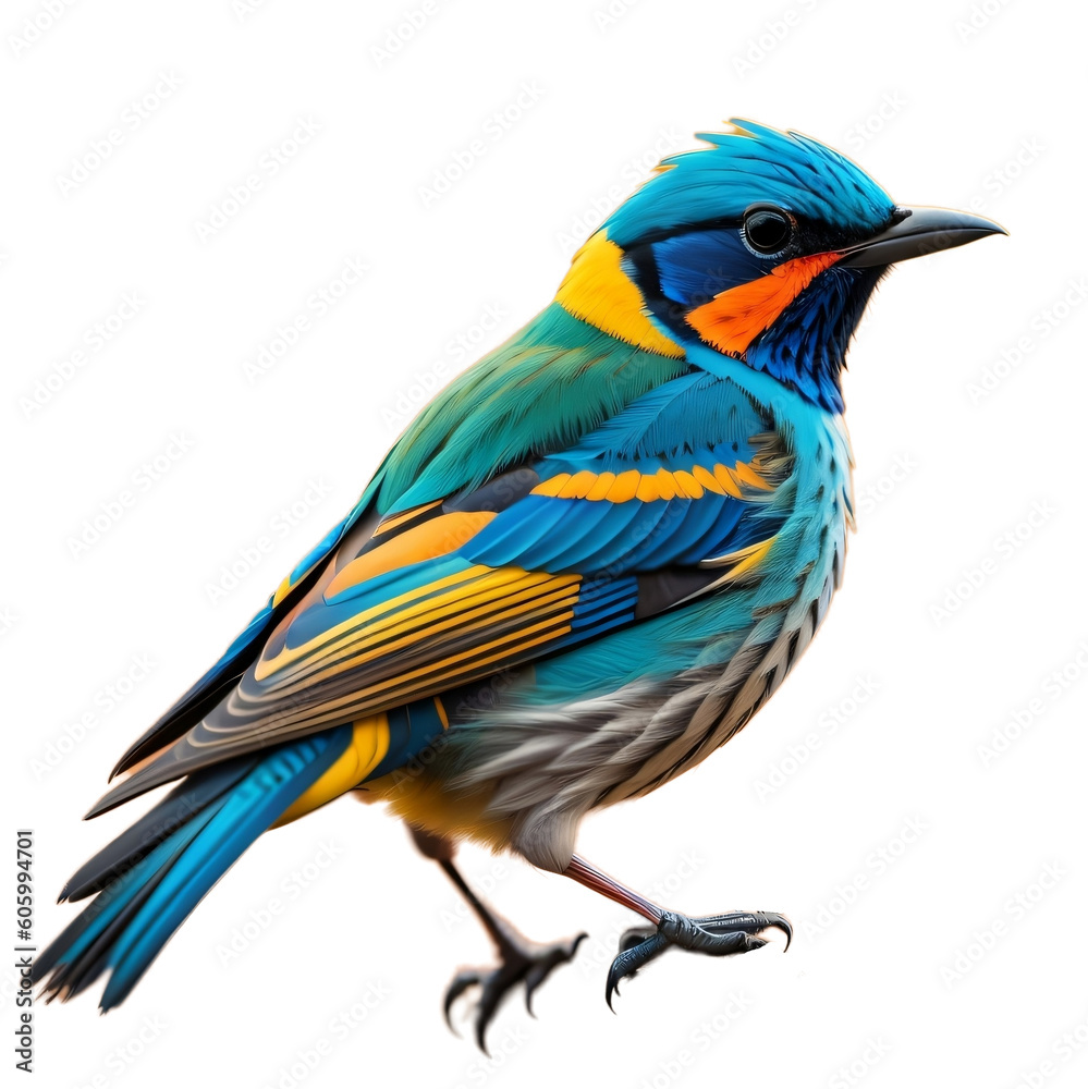 Beautiful colorful bird, isolated, transparent background, no background. PNG. Generative AI.