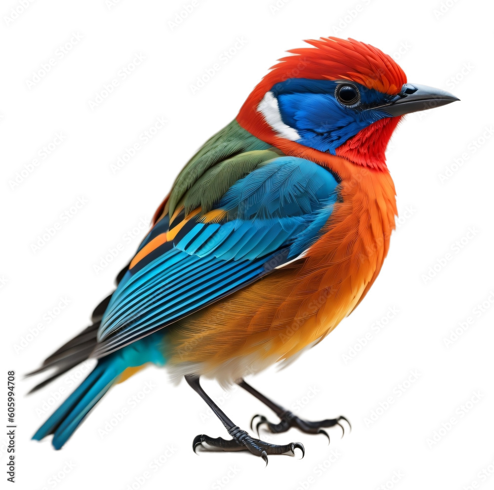 Beautiful colorful bird, isolated, transparent background, no background. PNG. Generative AI.