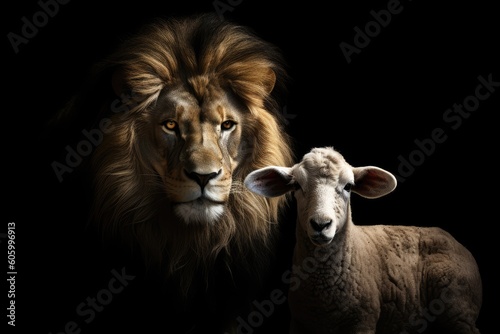 Lion and sheep portrait