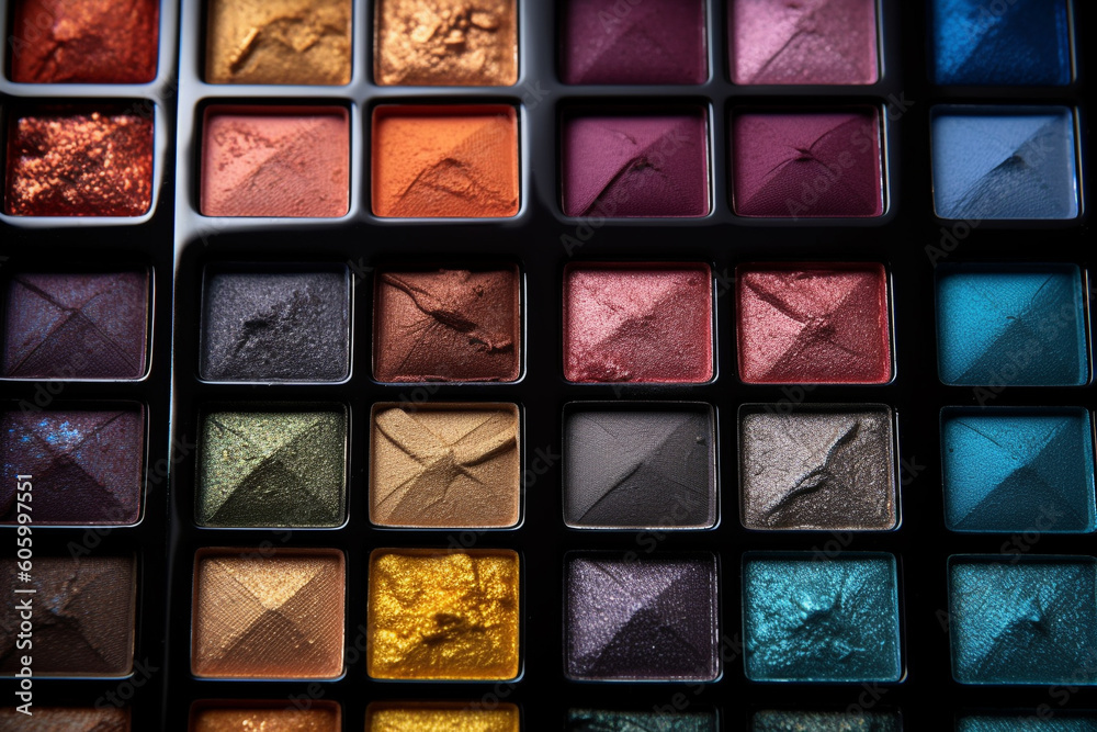 Make-up concept. Close-up shot of eyeshadow, cosmetics, make-up collection. Professional eyeshadow palette macro shot background. Generative AI Make-up concept. Close-up shot of eyeshadow, cosmetics, make-up collection. Professional eyeshadow palette macro shot background. Generative AI