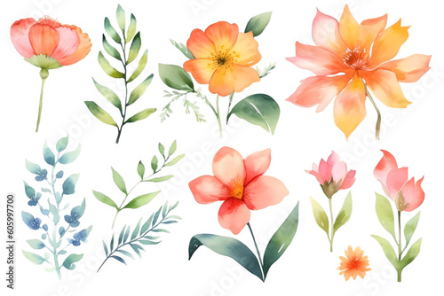 set of painted flowers