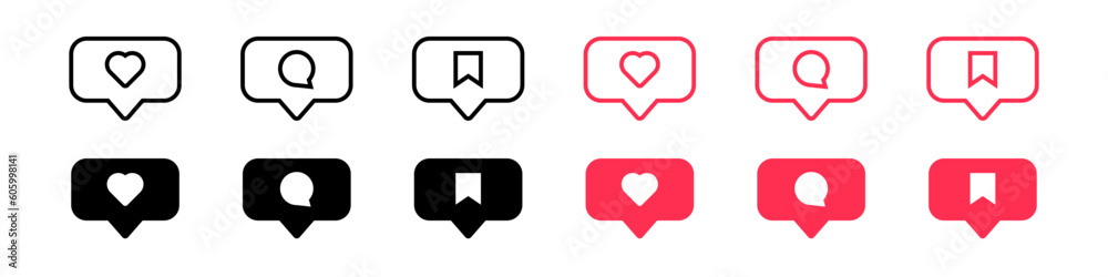 Social media buttons set. Like, comment, save icons. Interaction at social media. Like, comment and save signs. Vector Social media buttons set. Like, comment, save icons. Interaction at social media. Like, comment and save signs. Vector