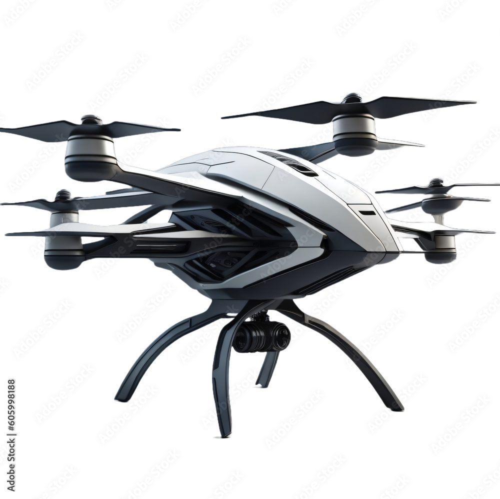 Futuristic camera drone, Advance drone, isolated, transparent