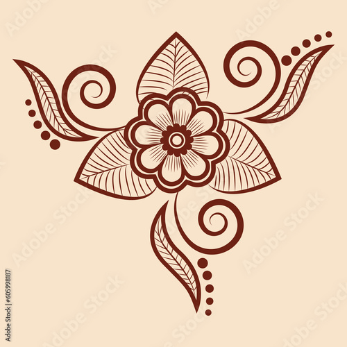 illustration of traditional indian henna mehndi floral ornament design	