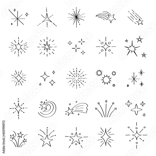 Hand Drawn Sparkle Icon Set Vector Design.