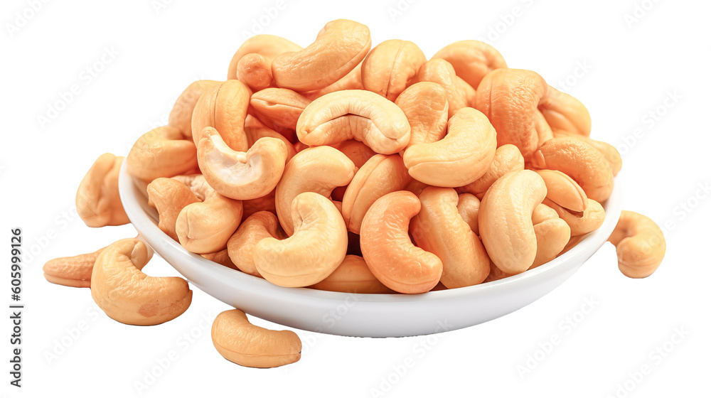 cashew nuts in a bowl isolated on transparent background
