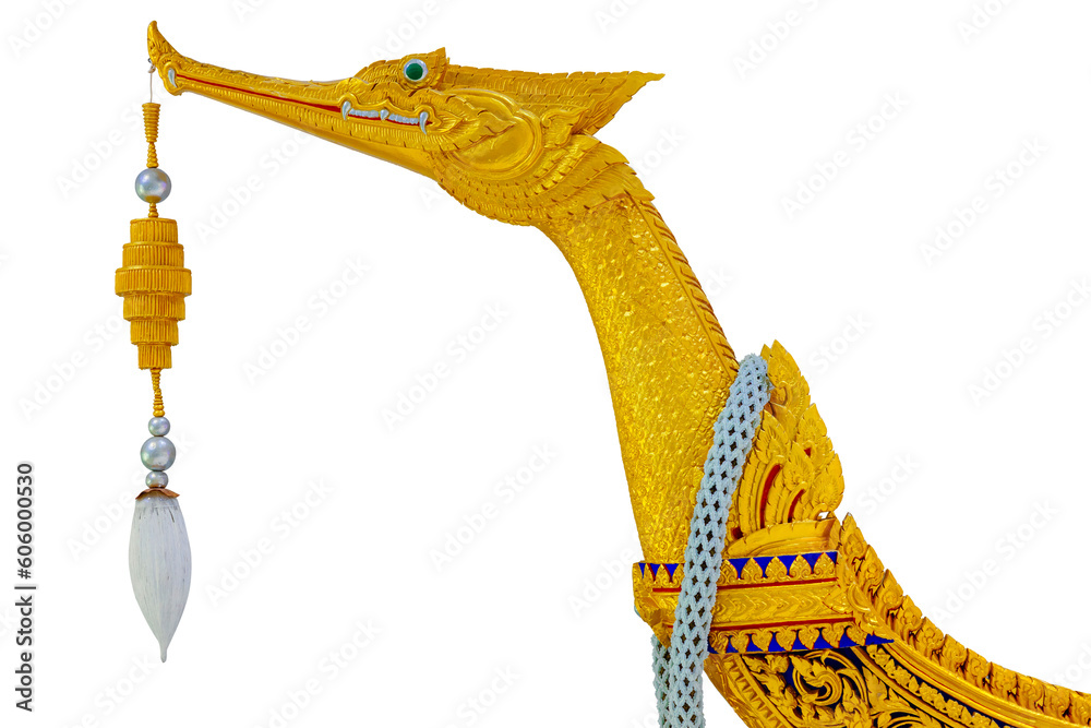 Φωτογραφία Suphannahong Royal Barge Closeup the boat bow wooden swan carved beautiful golden paint isolated on white background with clipping path