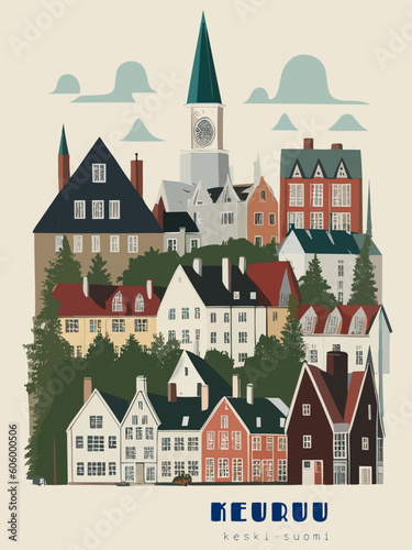 Keuruu: Beautiful vintage-styled poster of with a city and the name Keuruu in Keski-Suomi photo