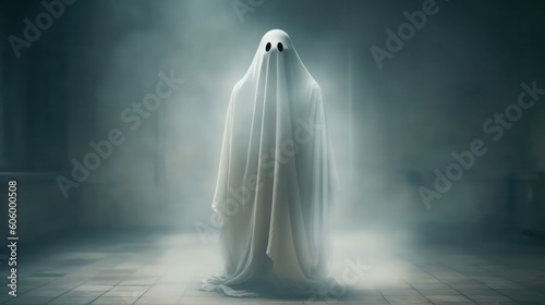 a gloomy and scary ghost in the twilight of the hall for Halloween .Generative AI