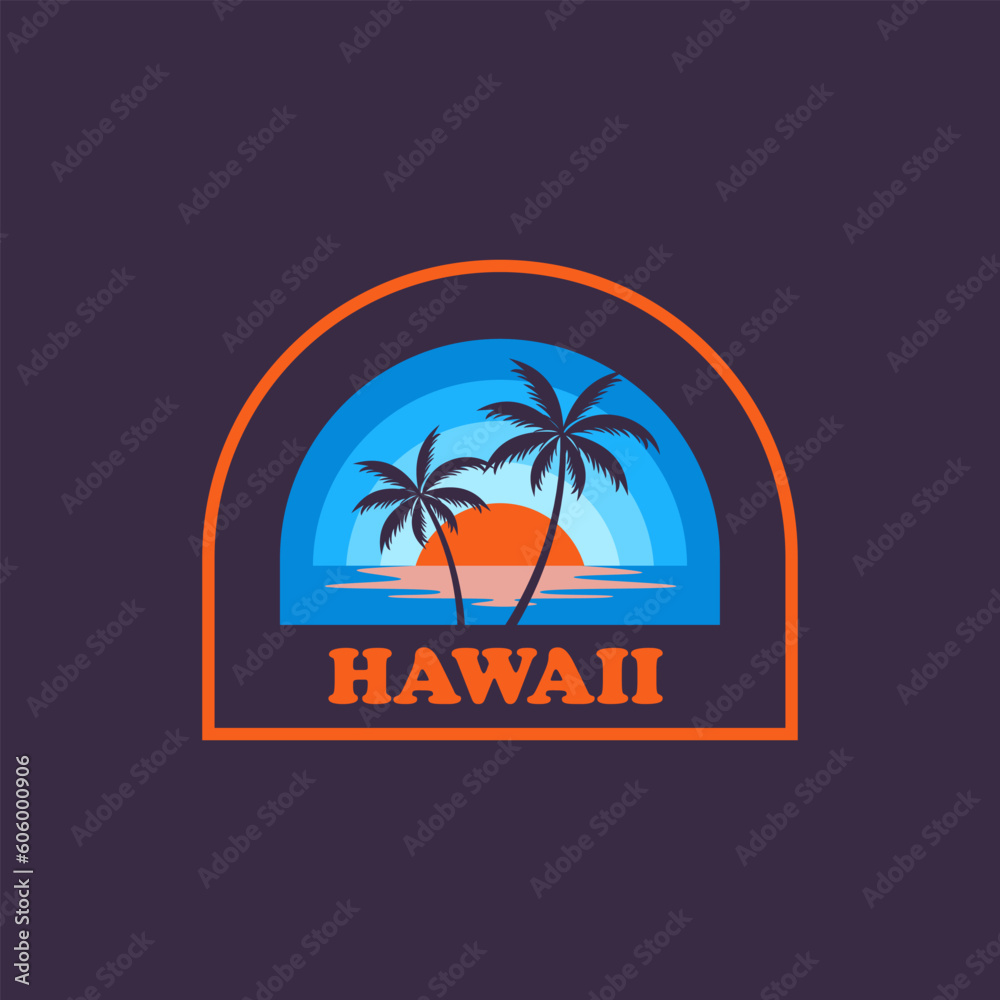 Hawaii palm vintage logo vector concept, icon, element, and template for company. Travel, explore, adventure logo.