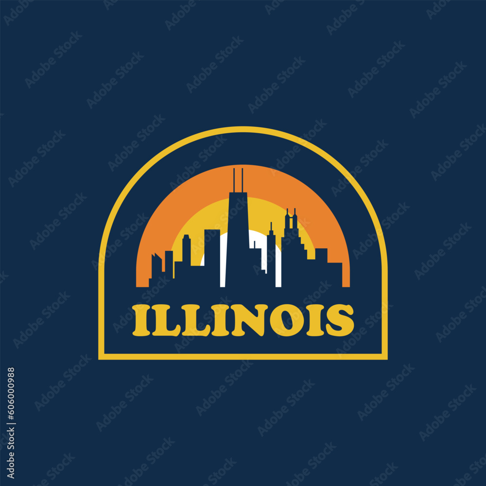 Illinois sticker vintage logo vector concept, icon, element, and template for company. Travel, explore, adventure logo.