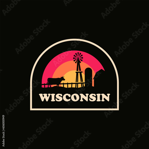 Wisconsin farm vintage logo vector concept, icon, element, and template for company. Travel, explore, adventure logo.