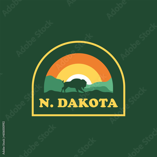 Explore North Dakota vintage logo vector concept, icon, element, and template for company. Travel and adventure logo.