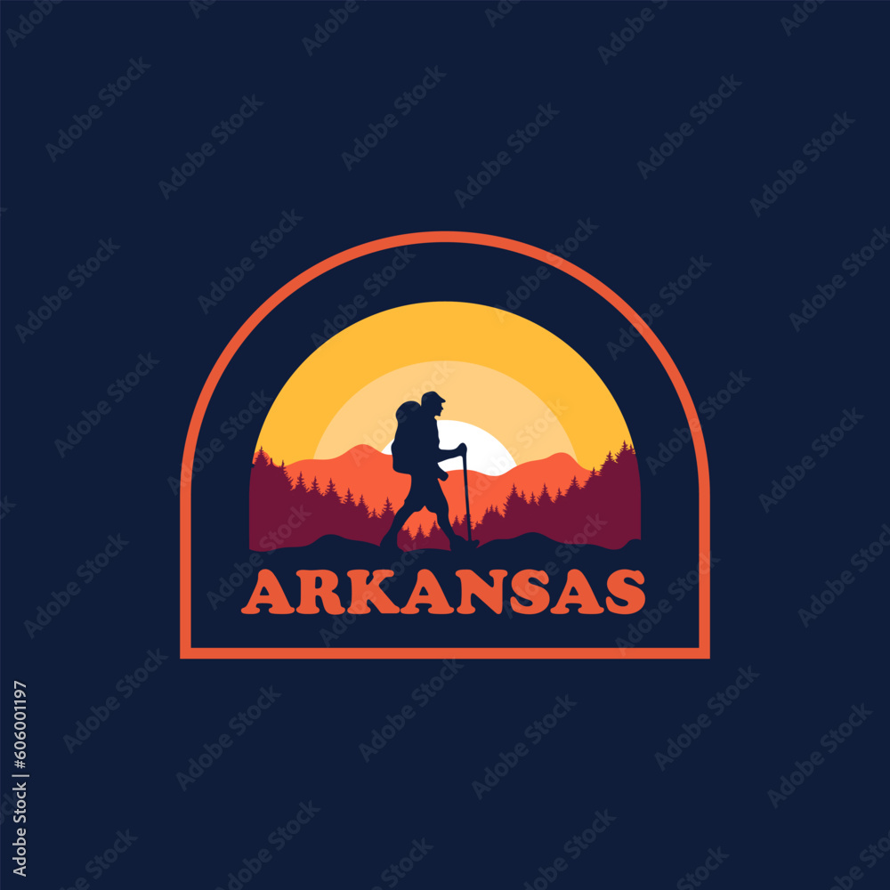 Arkansas nature sticker vintage logo vector concept, icon, element, and template for company. Travel, explore, adventure logo.