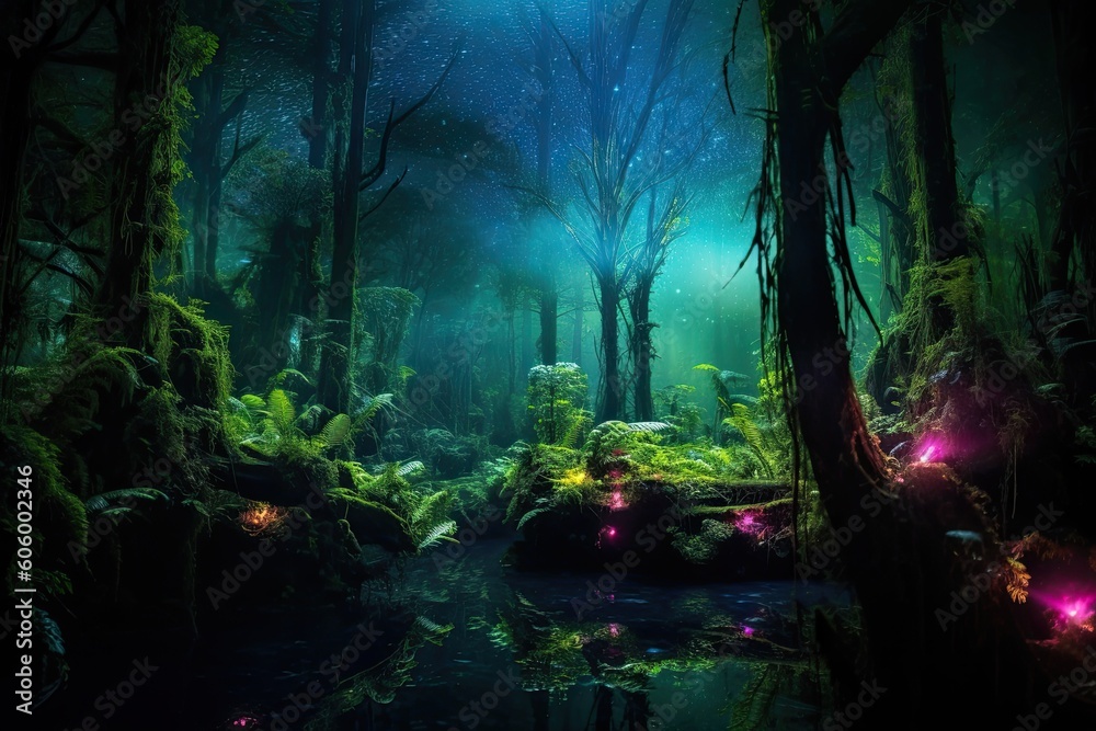 Path of Enchantment: Wander through the Radiant Bioluminescent Forest