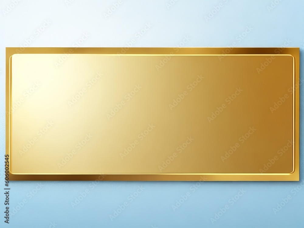 Elevate Your Business with Blank Golden Name Plate on Light Blue Background. Generative AI.
