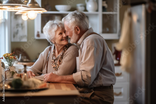 Elderly couple in love. Senior husband and wife hugging and bonding with true emotions