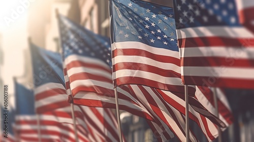 background with American flags for Memorial Day, July 4th, Labor Day. Independence Day. High quality photo Generative AI