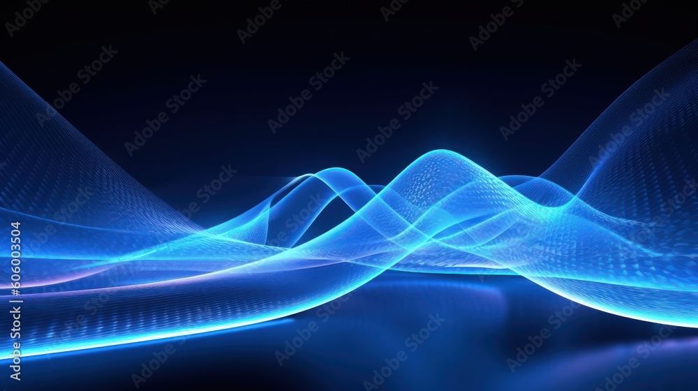 Abstract background with blue glowing waves by Generative AI