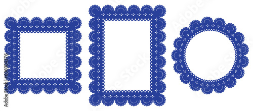 Papel picado frames. Traditional mexican style cut out templates for greeting card, banner, flier. Vector illustration.