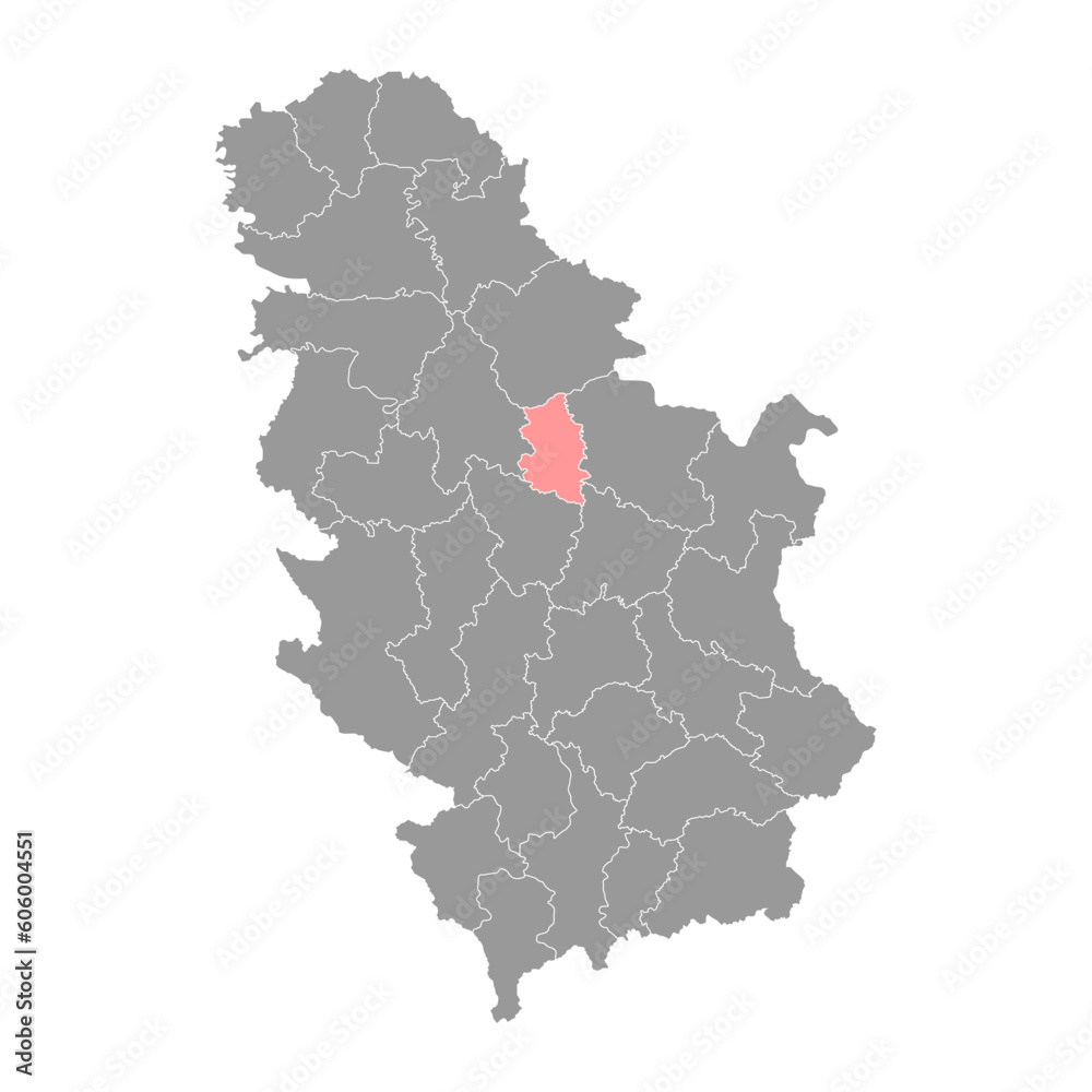 Podunavlje district map, administrative district of Serbia. Vector illustration.