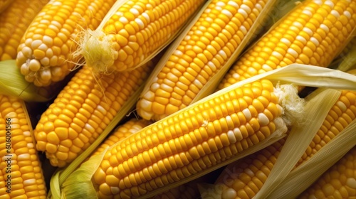 golden cobs of corn close-up. Generative AI