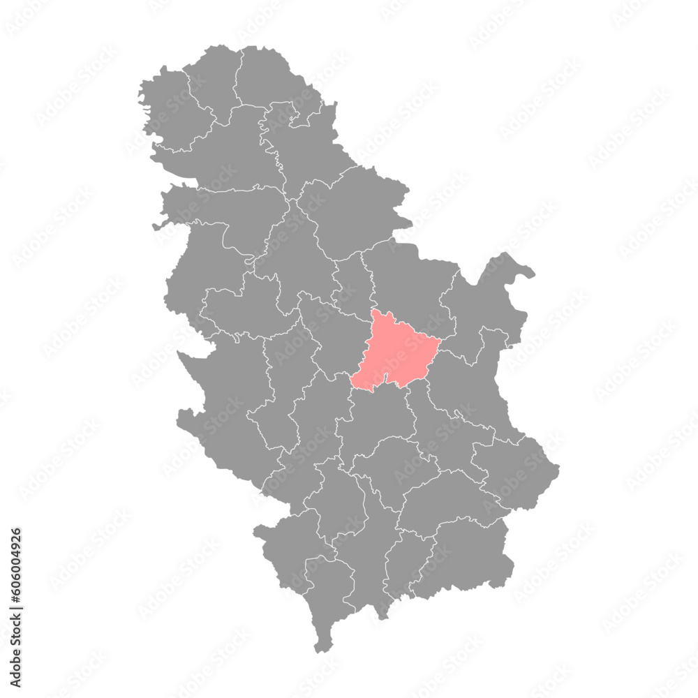 Pomoravlje district map, administrative district of Serbia. Vector illustration.