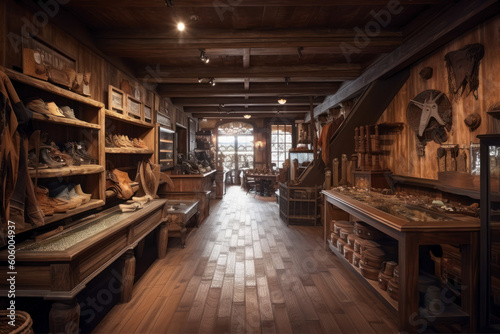 Department store in the wild west. Historical reconstruction. Photorealistic illustration generative AI.