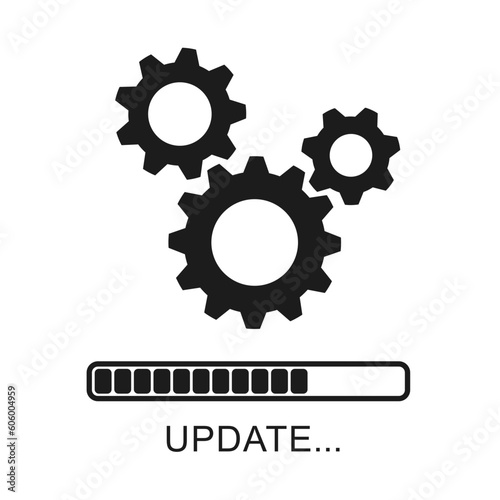 Update icon with gears. Loading or updating files, installing or updating new software etc. Modern flat design. Vector illustration. Isolated on white background