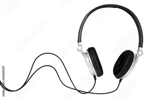 Silver DJ headphones isolated on transparency png file with copy space