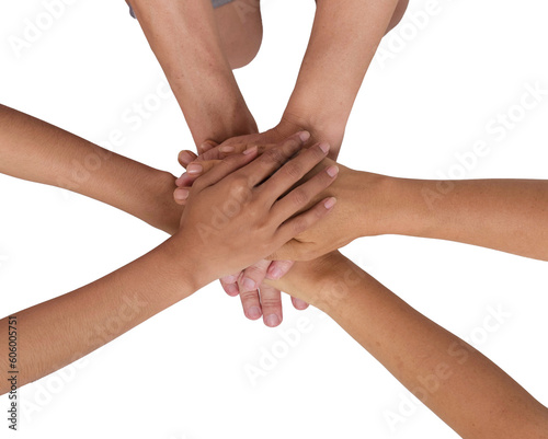 The human hands stacked together hand sign of togetherness partnership of human 