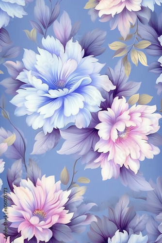An image of blue and white flowers on blue background  in the style of light purple and light magenta. AI generative