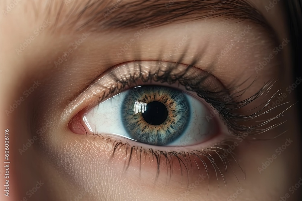 Close up detail beautiful female eye macro. Fashion makeup. Generative AI.