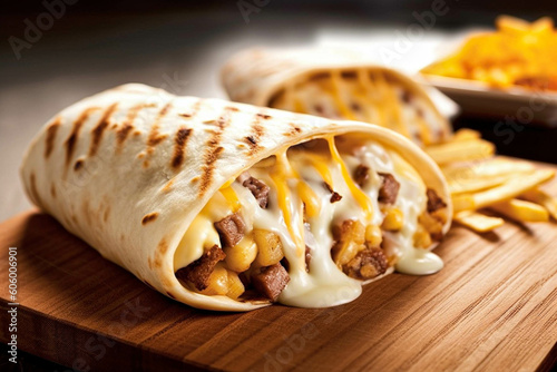 Delicious Two Half French Tacos Sandwich With Beef And French Fries