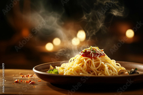 Spaghetti Aglio E Olio: A Mouthwatering Italian Dish with Fresh Ingredients. Generative AI