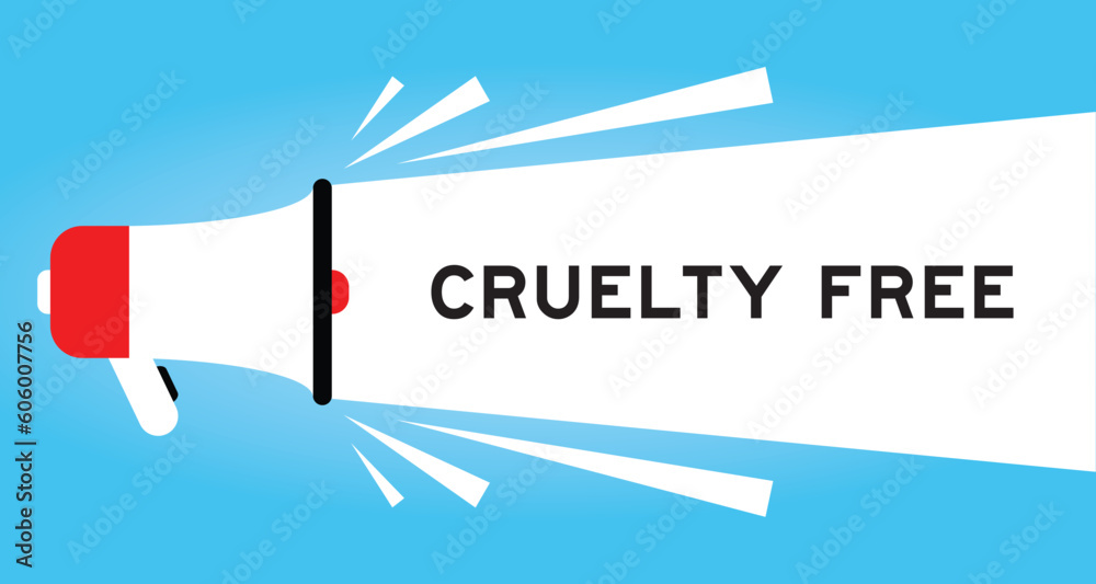 Color megaphone icon with word cruelty free in white banner on blue background