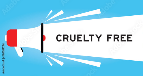 Color megaphone icon with word cruelty free in white banner on blue background