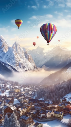 Hot air balloons over a beautiful landscape by Generative AI