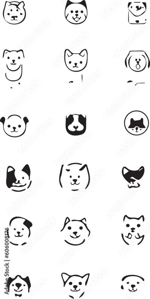 Dog, Pet, Puppy, Tail, shiba inu, minimal, monochrome, line, doodle, abstracts, draw, cute, logo, minimalist, Friend, love, icon, animal, cartoon, symbol, dog, silhouette, cat, smile, face, pet, head,