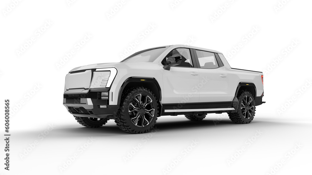 EV pickup truck 3D rendering isolated on transparent background EV pickup truck 3D rendering isolated on transparent background