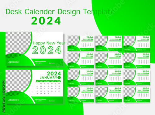 Calendar design 2024 template and cover design, Set Desk calendar 2024 template, Set of 12 Months, Week starts on Sunday, wall calendar 2024, Stationery design, corporate planner, print media etc.