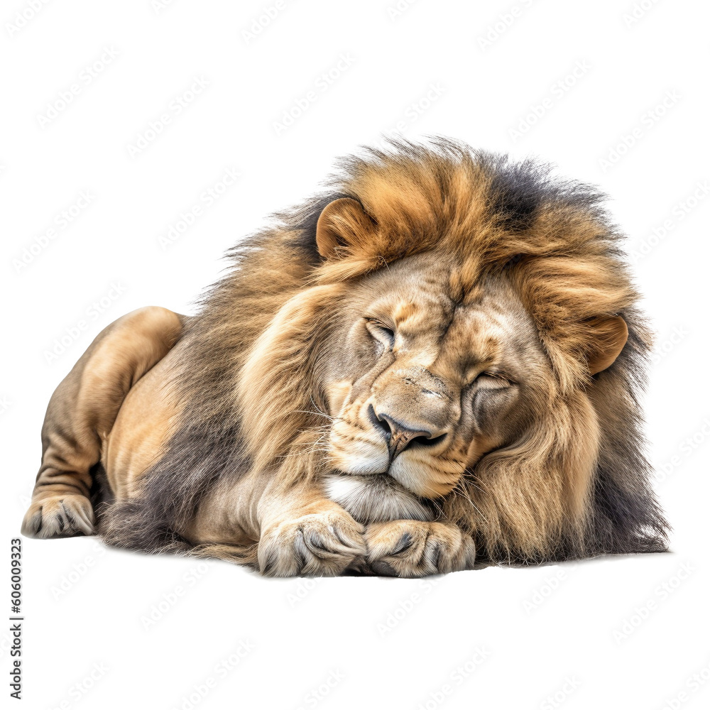 A lion sleeping on transparent background