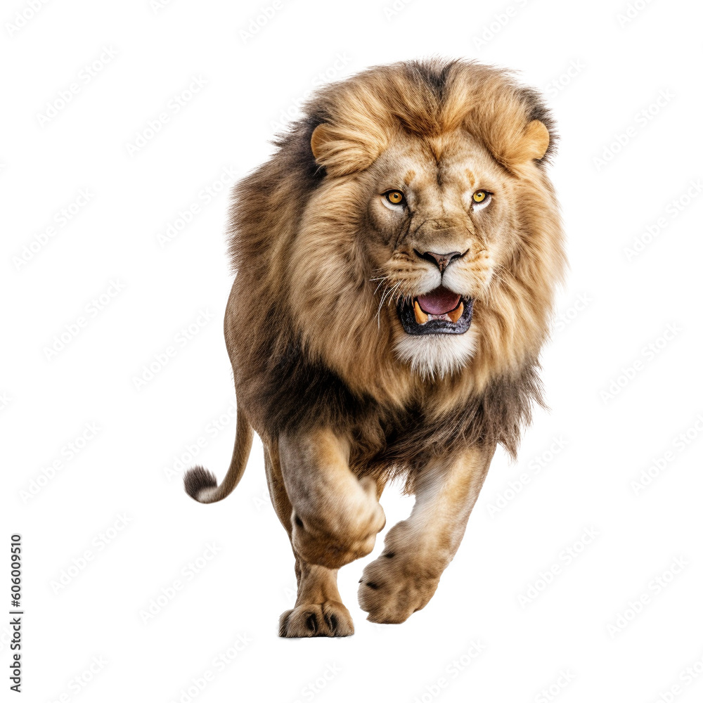 A majestic Lion running transparent background A majestic Lion running transparent background