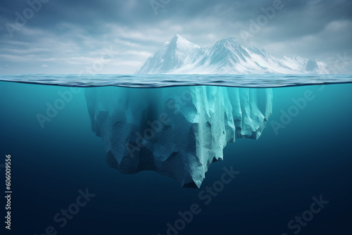 Nature concept. Big floating iceberg in ocean. Generative AI © Rytis