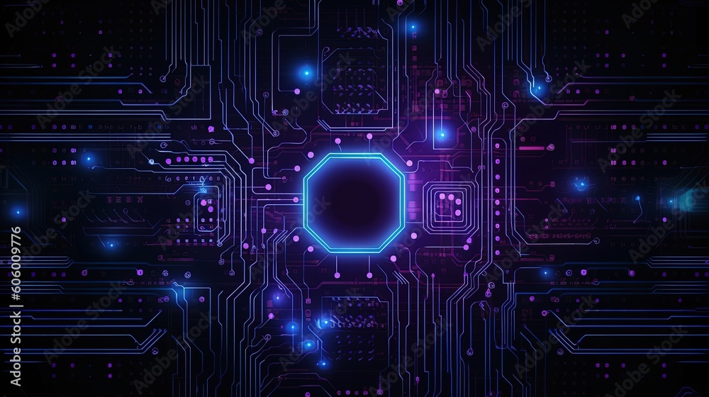 Blue and Purple technology background circuit. Generative AI.