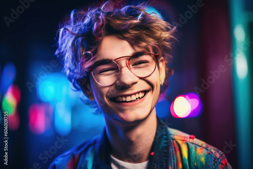 Happy young man. Colorful gen z male portrait. Generative AI photo