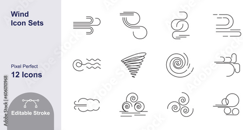 Collection of Wind Icons editable stroke vector photo