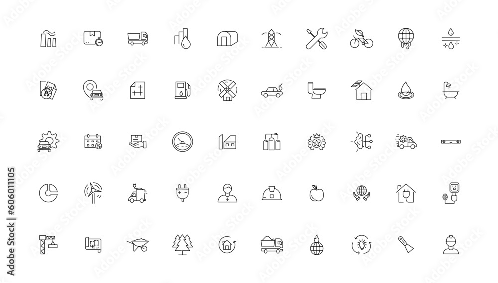 Energy and industry linear icons collection. Energy and industry line icons set. Vector illustrator. Energy and industry linear icons collection. Energy and industry line icons set. Vector illustrator.