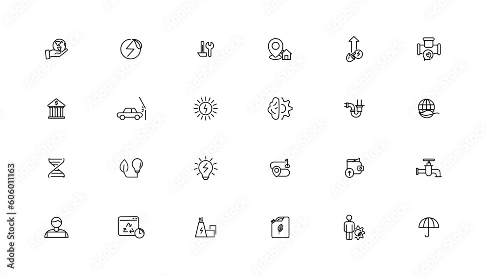 Energy and industry linear icons collection. Energy and industry line icons set. Vector illustrator. Energy and industry linear icons collection. Energy and industry line icons set. Vector illustrator.